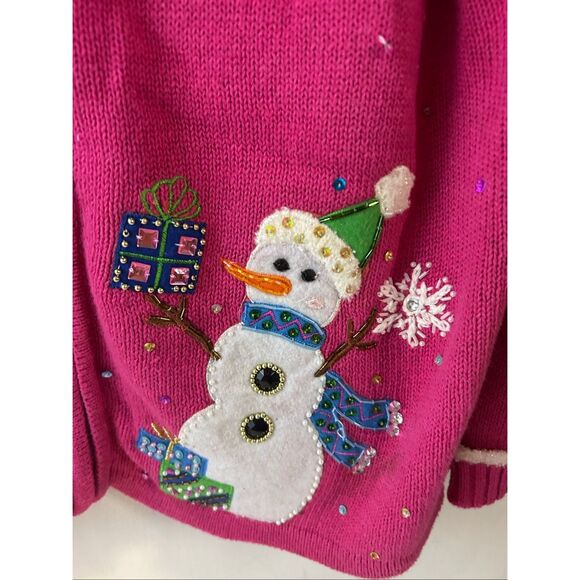 Star Blue originals Large L  Snowman pink Christmas sweater Snowflakes - Picture 2 of 8